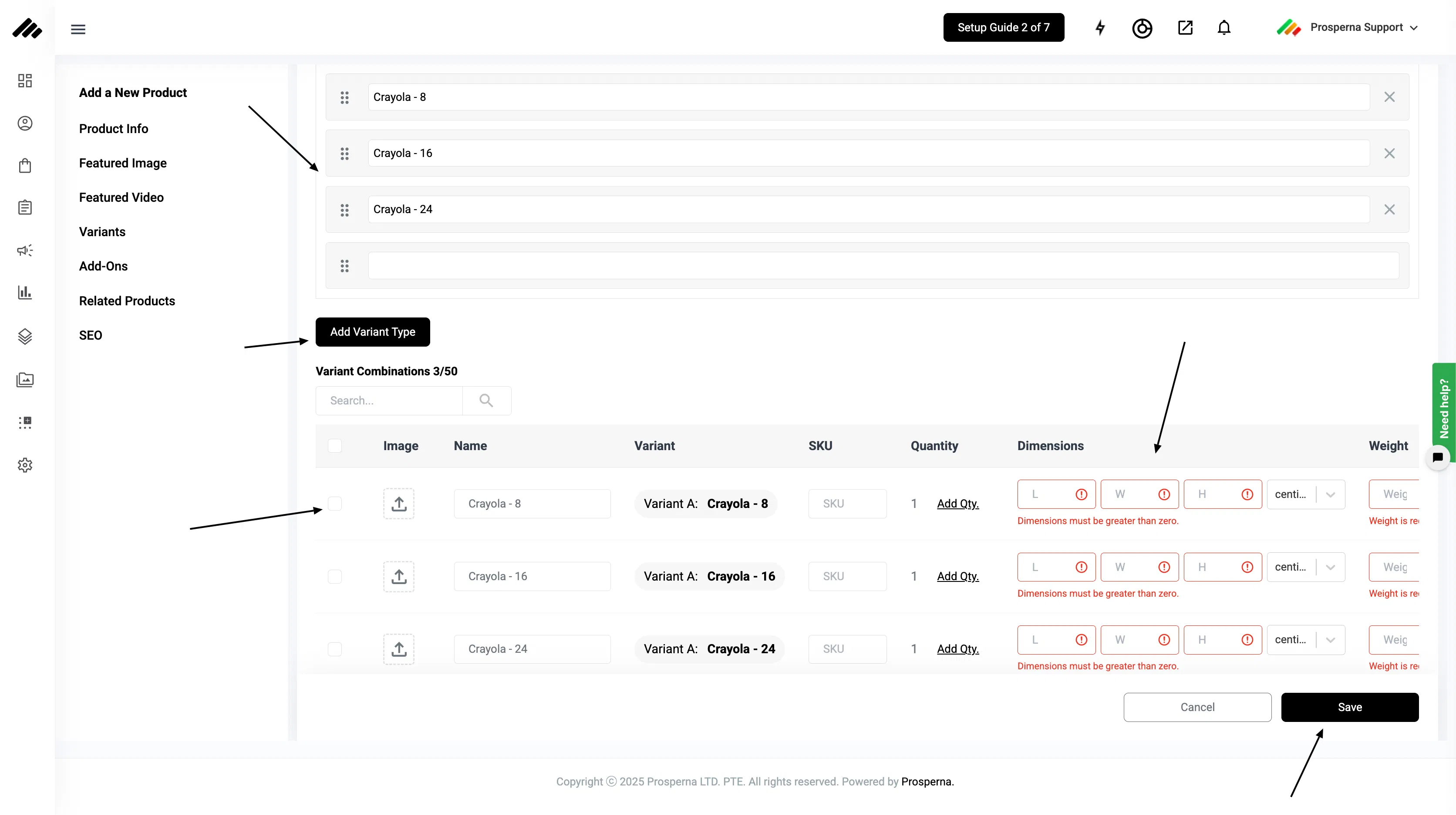 Adding Variants to Products