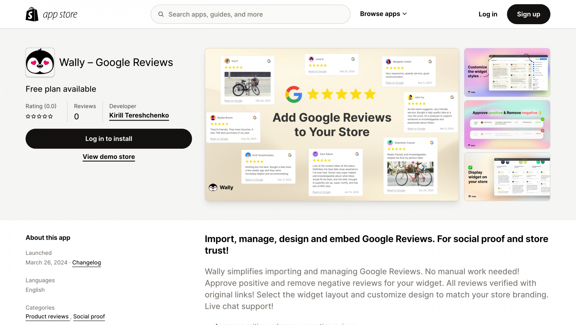 Wally – Google Reviews (Shopify app)