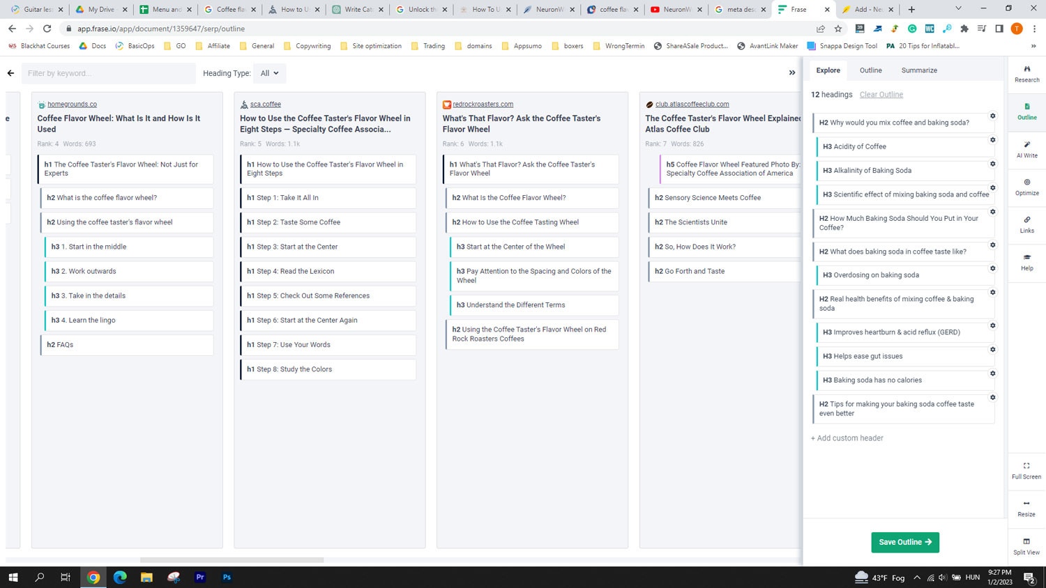 View article outlines of competitors NeuronWriter